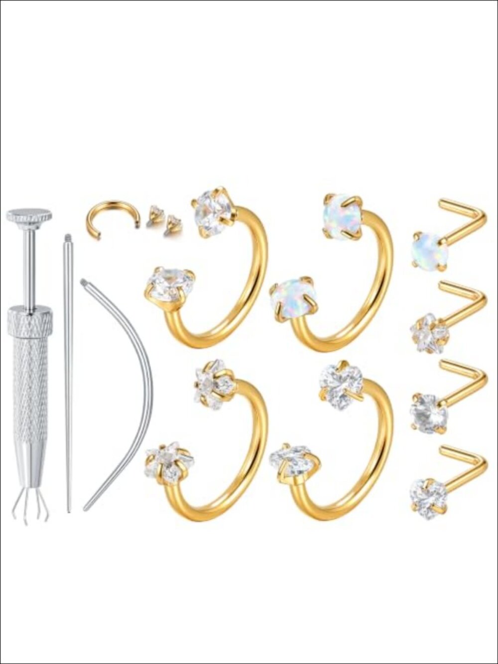 Surgical Steel Horseshoe Nose Rings L Shaped Studs 18G 20G Piercing Set